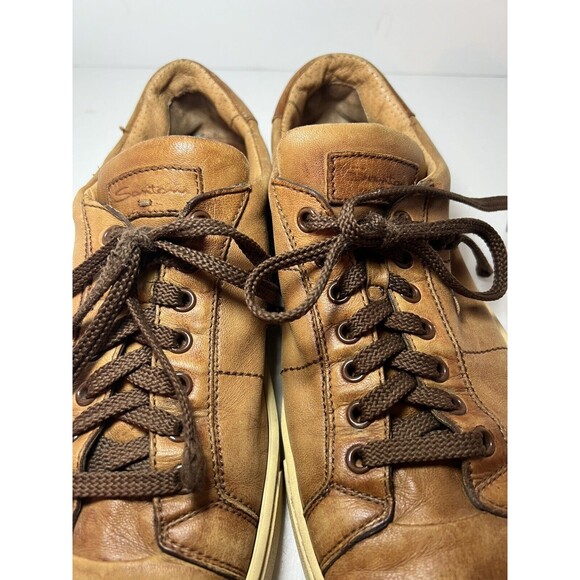 Santoni Shoes Mens Sz 8.5 Leather Lace Up Sneakers Boat Casual Made In Italy - Picture 12 of 13
